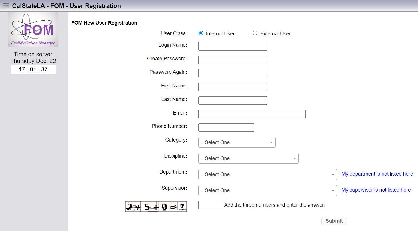 FOM registration page