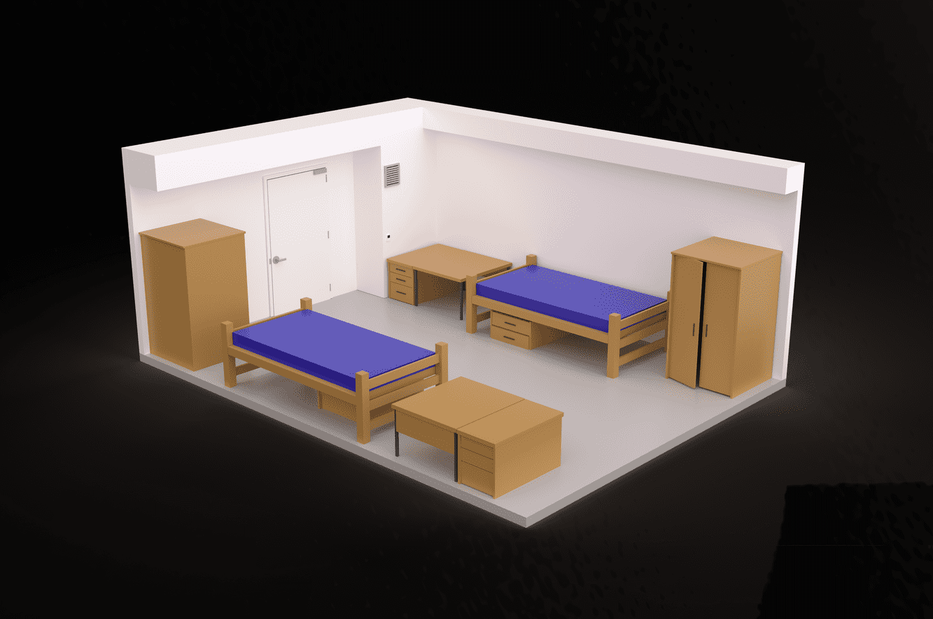 South Village Double Room layout with furniture.