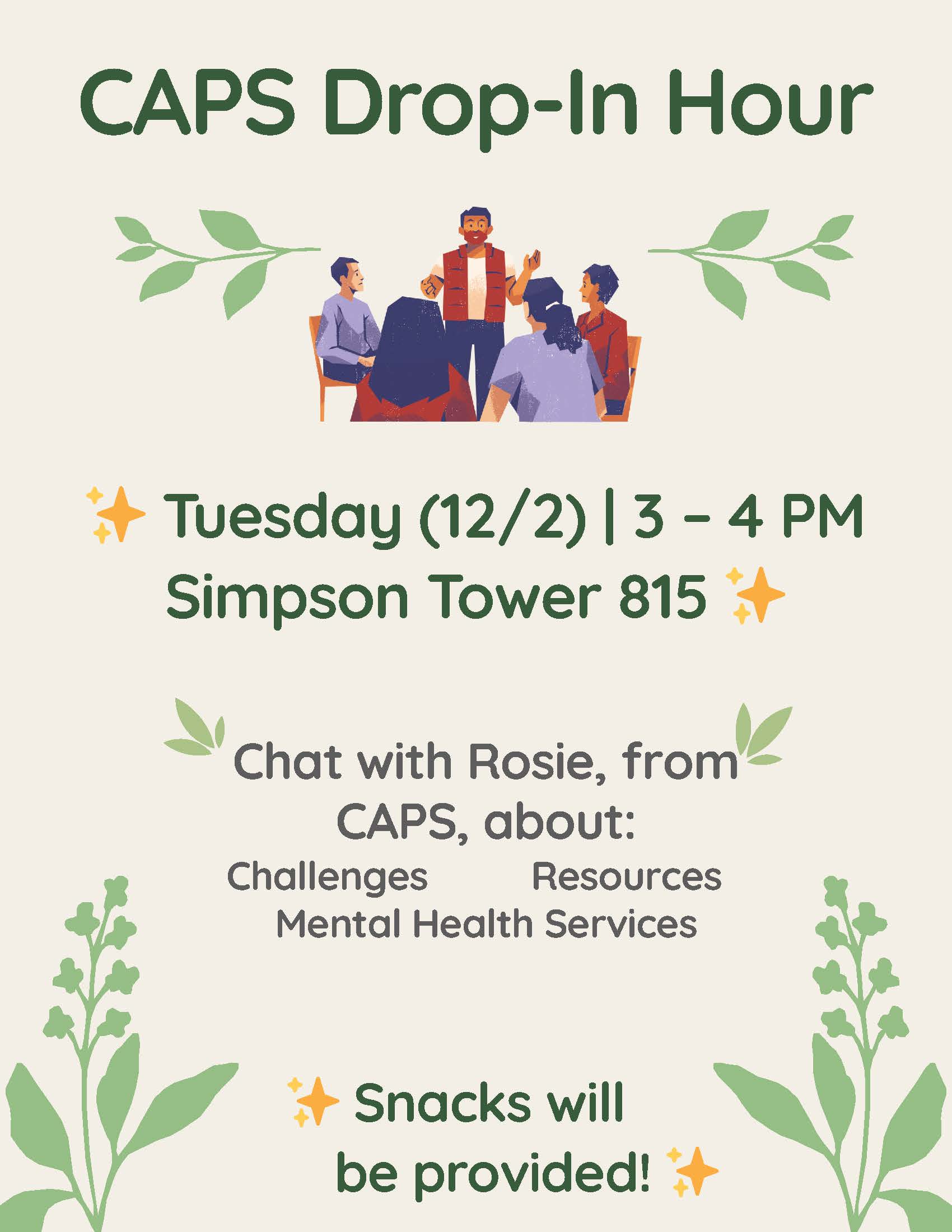 Beige flyer wit a group of people sitting and talking.