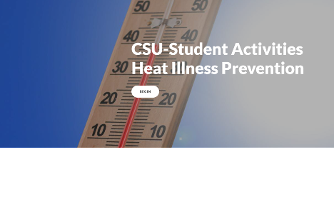 Thermometer showing high temperature beside ‘CSU Heat Illness Prevention.