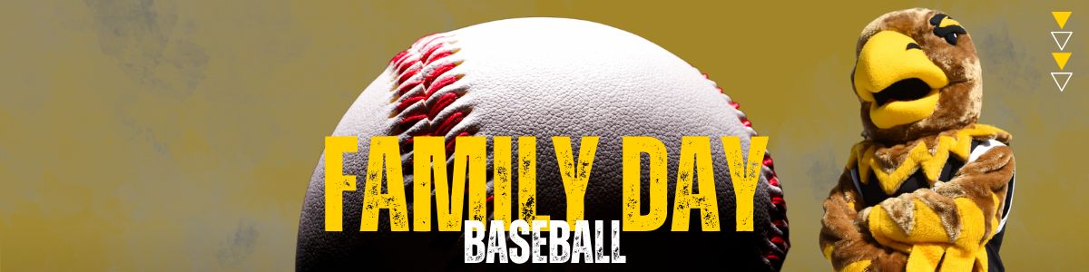 Large baseball icon, Eddie the Eagle, TEXT: Family Day, Baseball