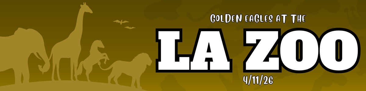 Golden Eagles at the LA Zoo 4/11/26 with a gold background and silhouettes of animals