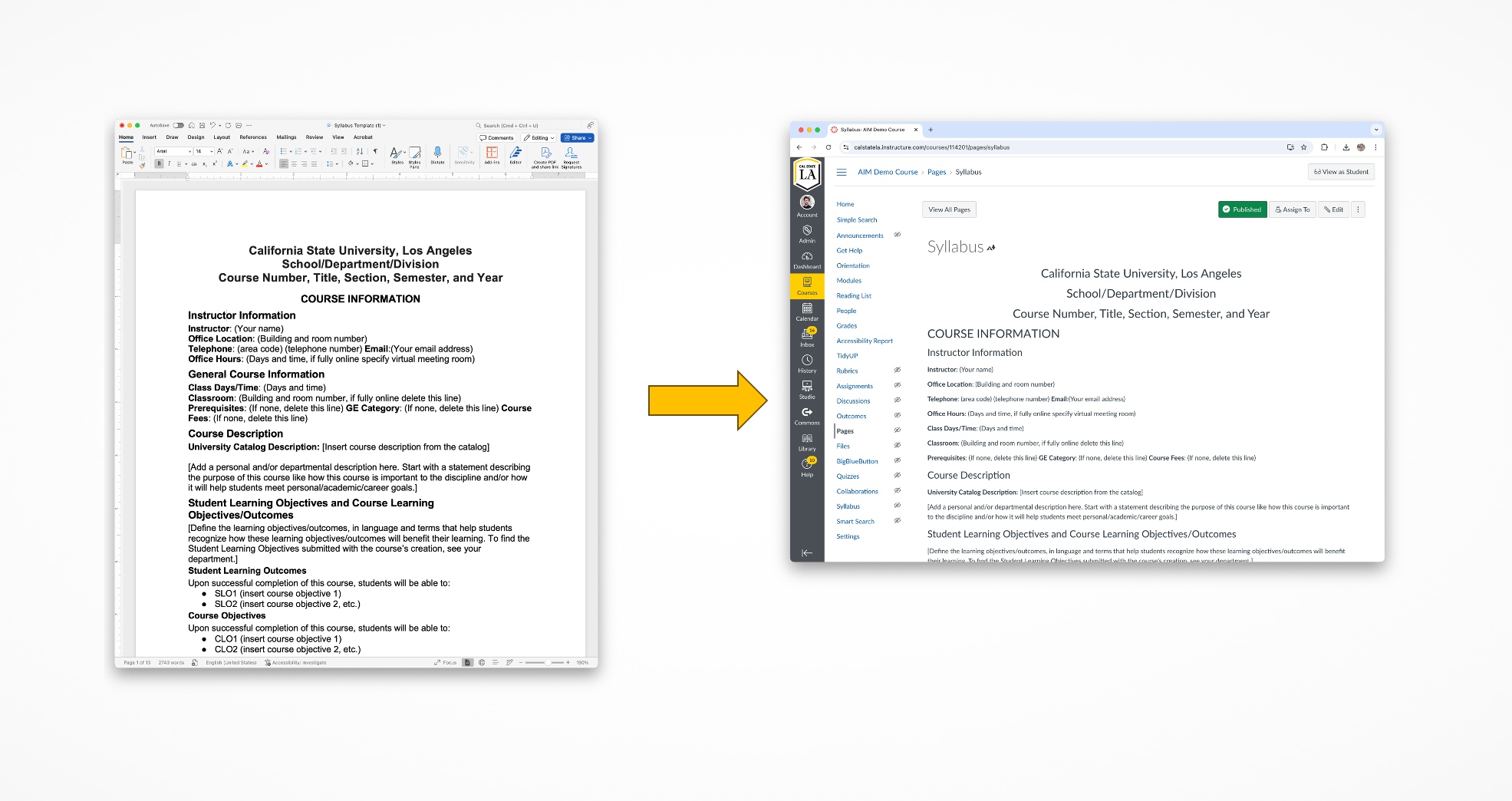 Move a Word Document Syllabus to Canvas