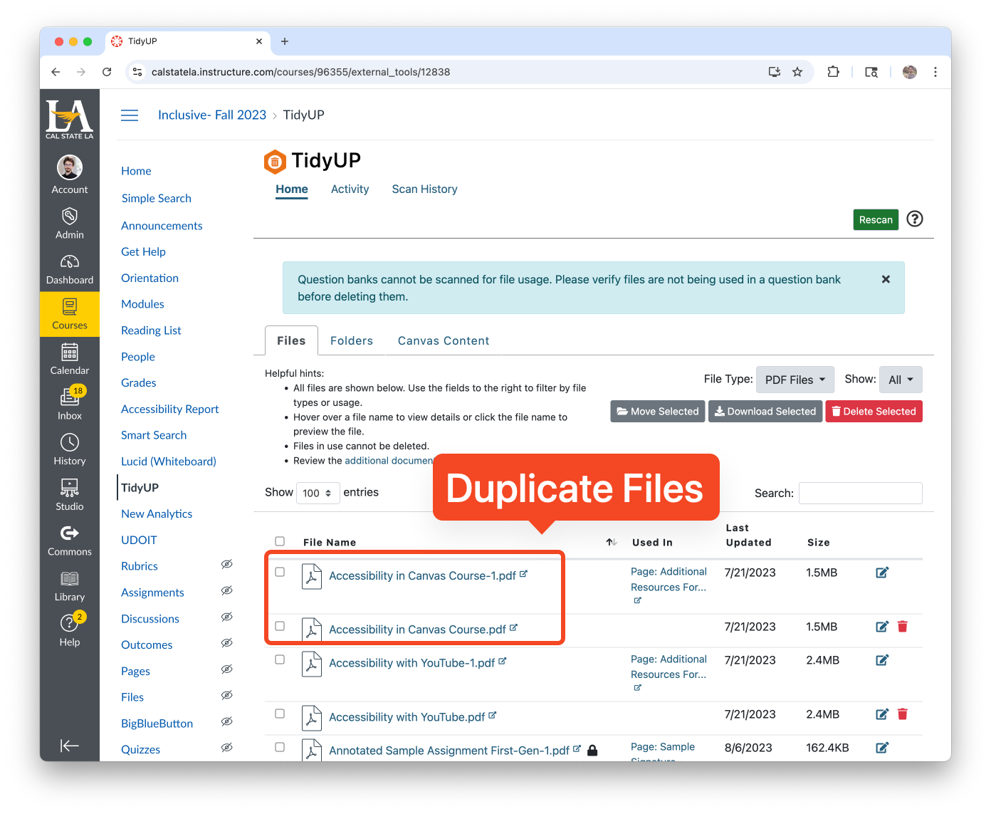 TidyUP in Canvas LMS