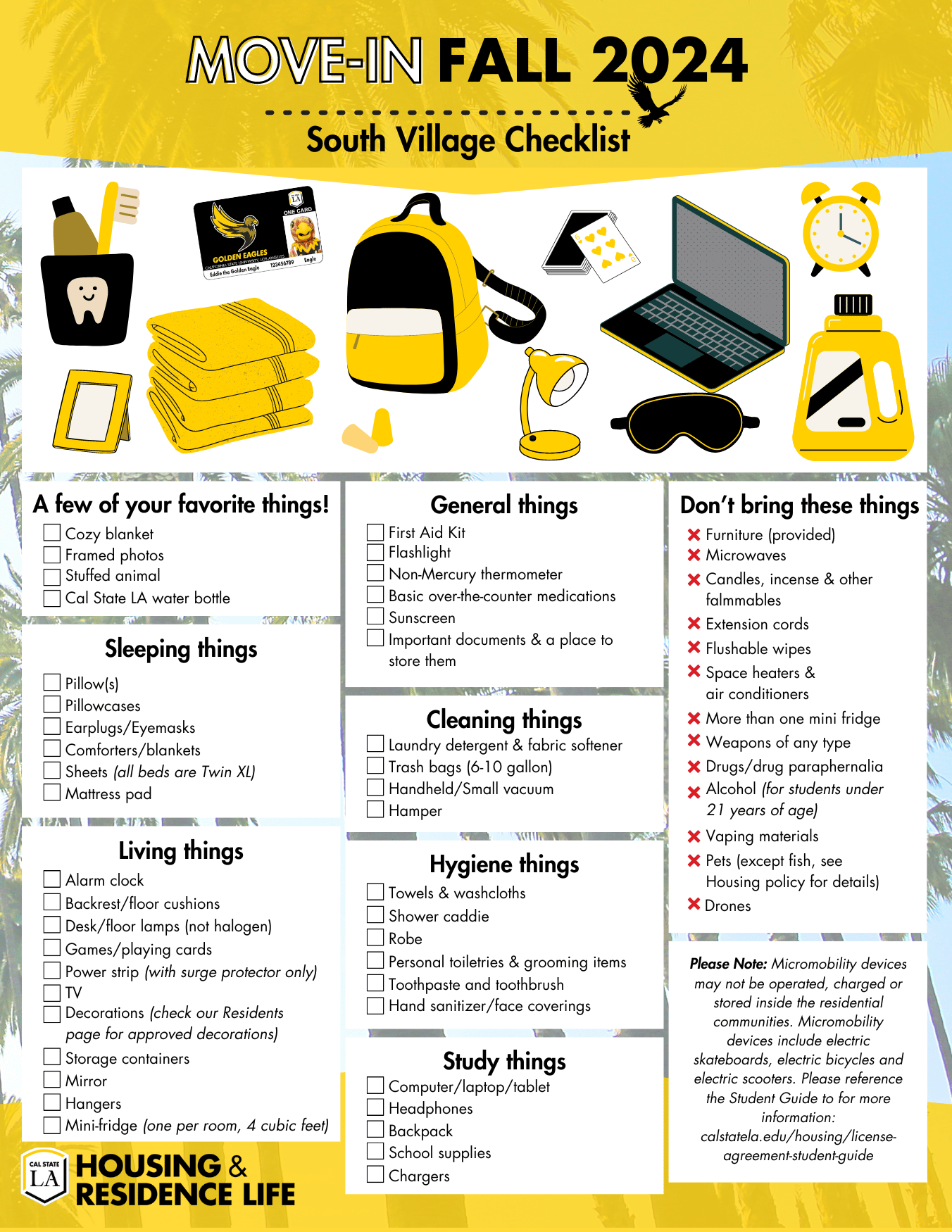 South Village Move-in 2024 Checklist.