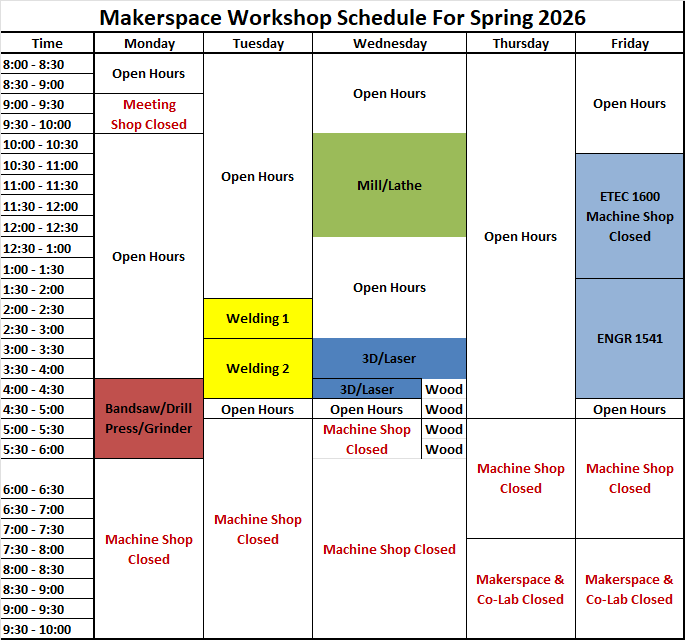 Spring 2026_Makerspace Workshop Schedule