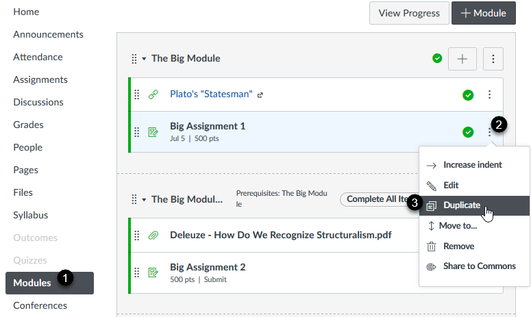 Duplicating an assignment in Canvas