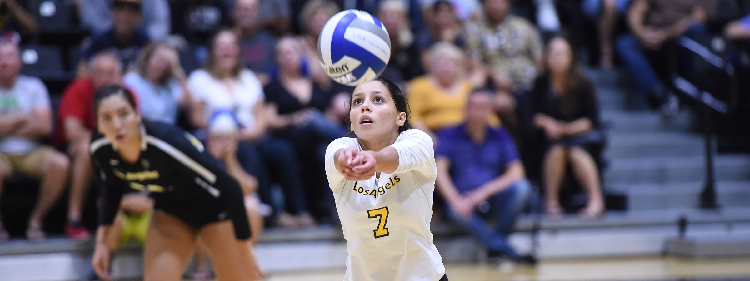 Volleyball player digging ball