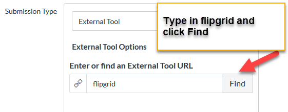 Title: Find Submission type - Description: Type in flipgrid and click Find