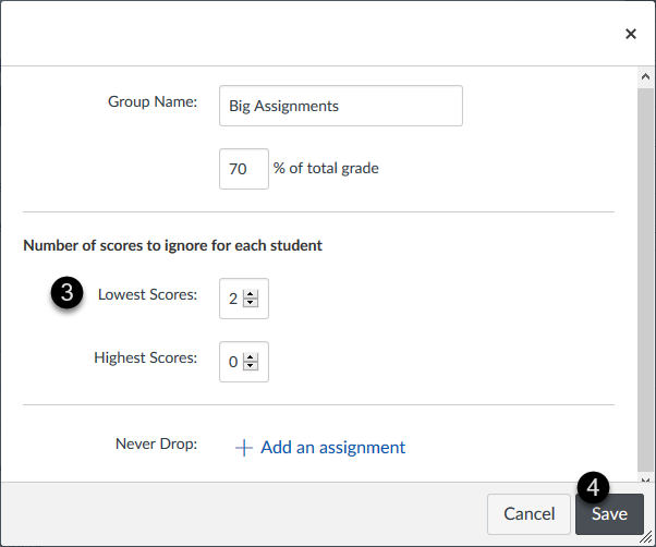 Dropping the lowest scores in an assignment group