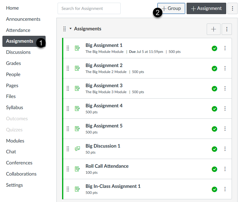 Creating an assignment group in Canvas