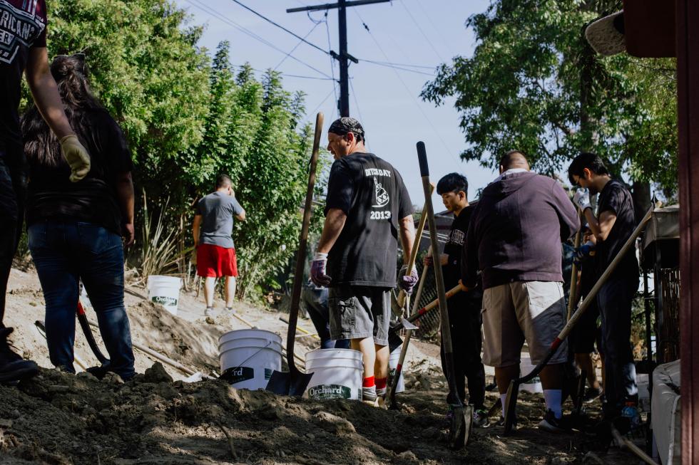  Students working on the garden