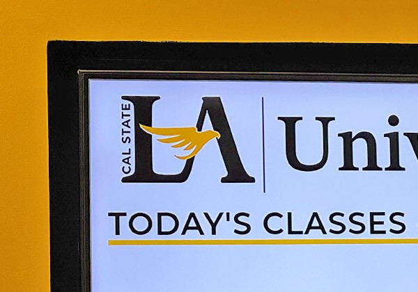 Cal State LA branding on a tv monitor.