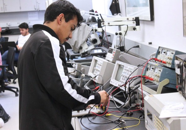 student working in lab