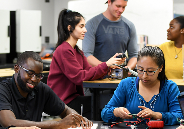 students working in lab