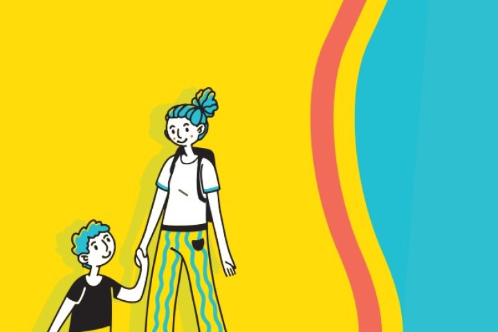 Student with Dependents handbook text with a animated picture of a mom holding her young child's hand