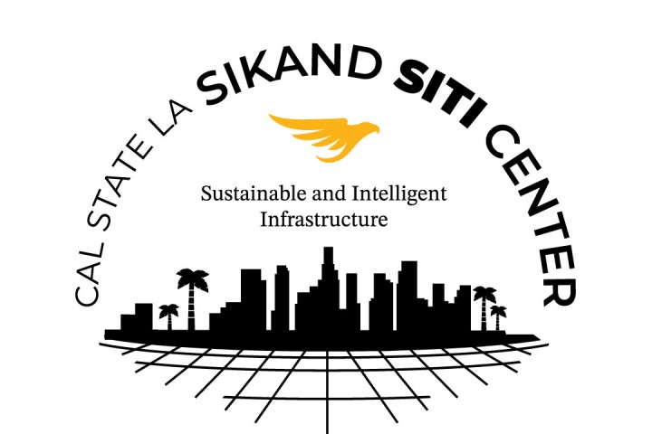 Sikand SITI Center logo and DTLA city scape with eagle icon