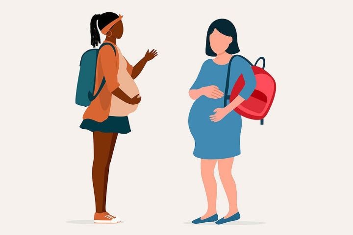 two-woman caricatures who show to be pregnant