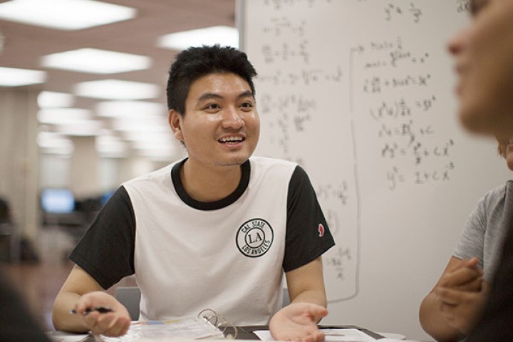 Cal State LA student in library