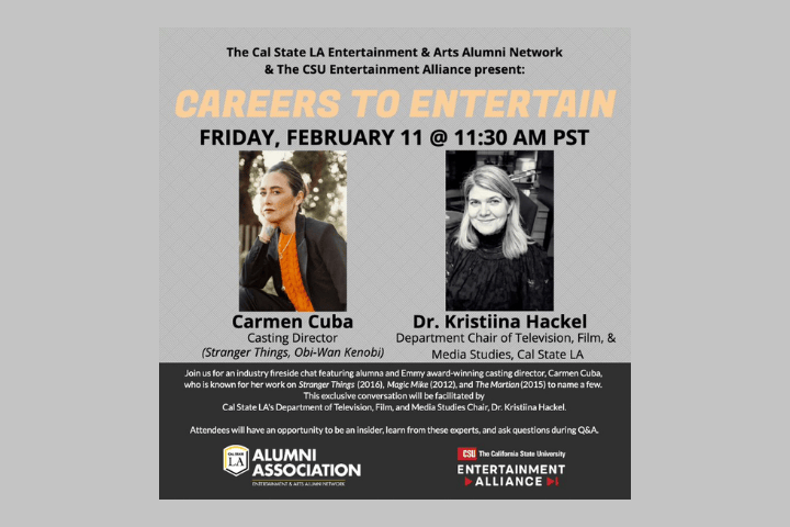 Careers to Entertain featuring Carmen Cuba, casting director. February 11, 2023