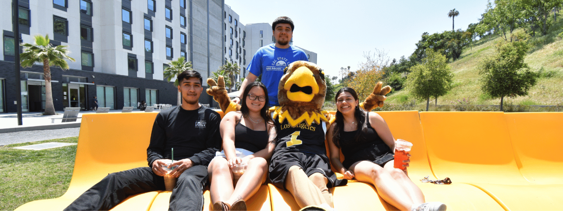 Cal State LA residents in front of Housing.