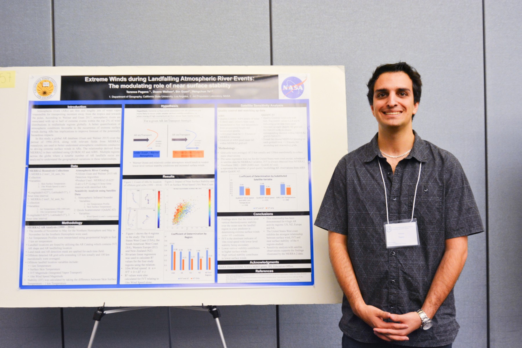 student in front of his poster presentation