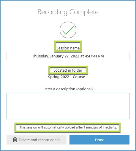 Panopto Recording Complete dialog box