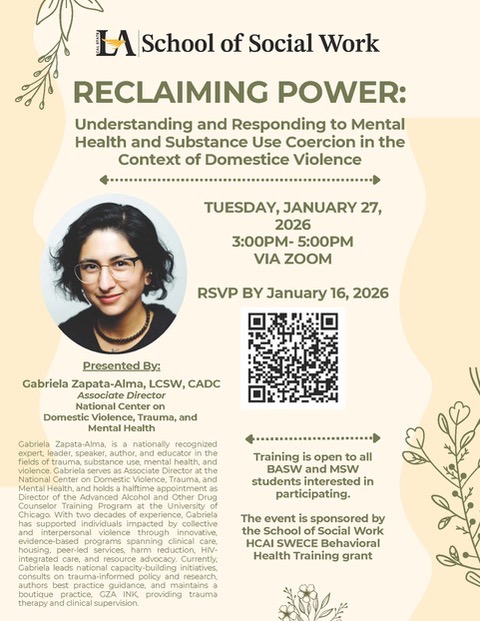 Light beige flyer with profile photo of event's speaker and event description.