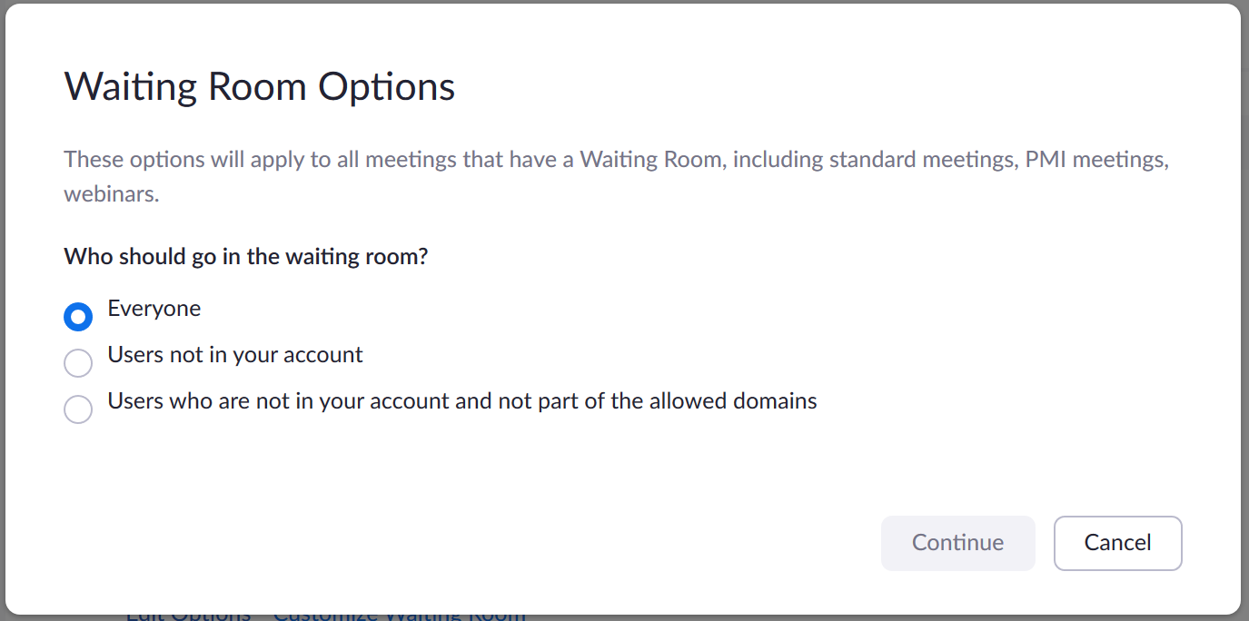 Zoom waiting room options